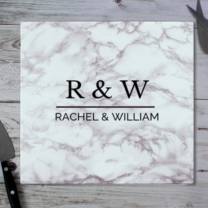 Personalised Marble Effect Glass Chopping Board/Worktop Saver - MK&JD Gifts
