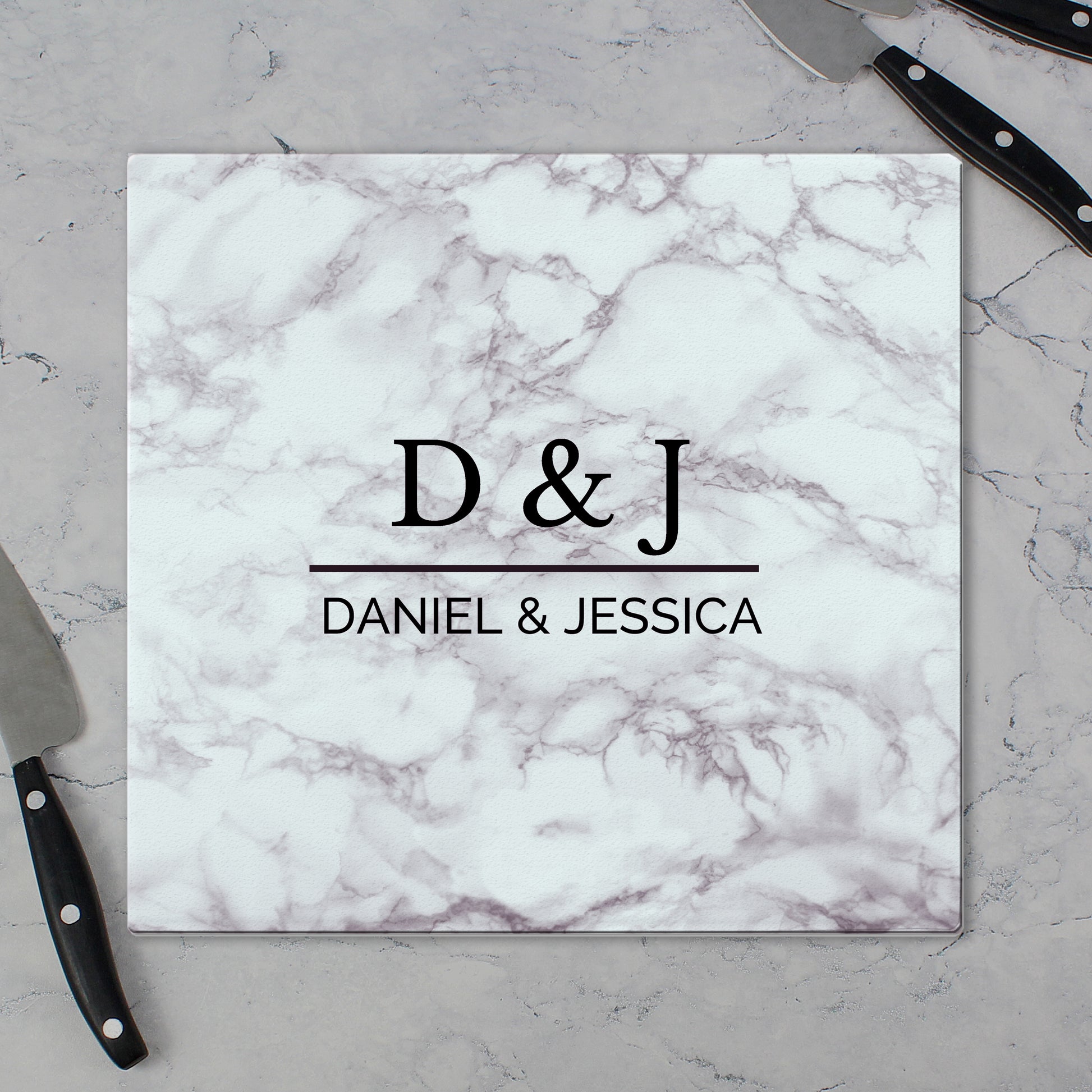 Personalised Marble Effect Glass Chopping Board/Worktop Saver - MK&JD Gifts