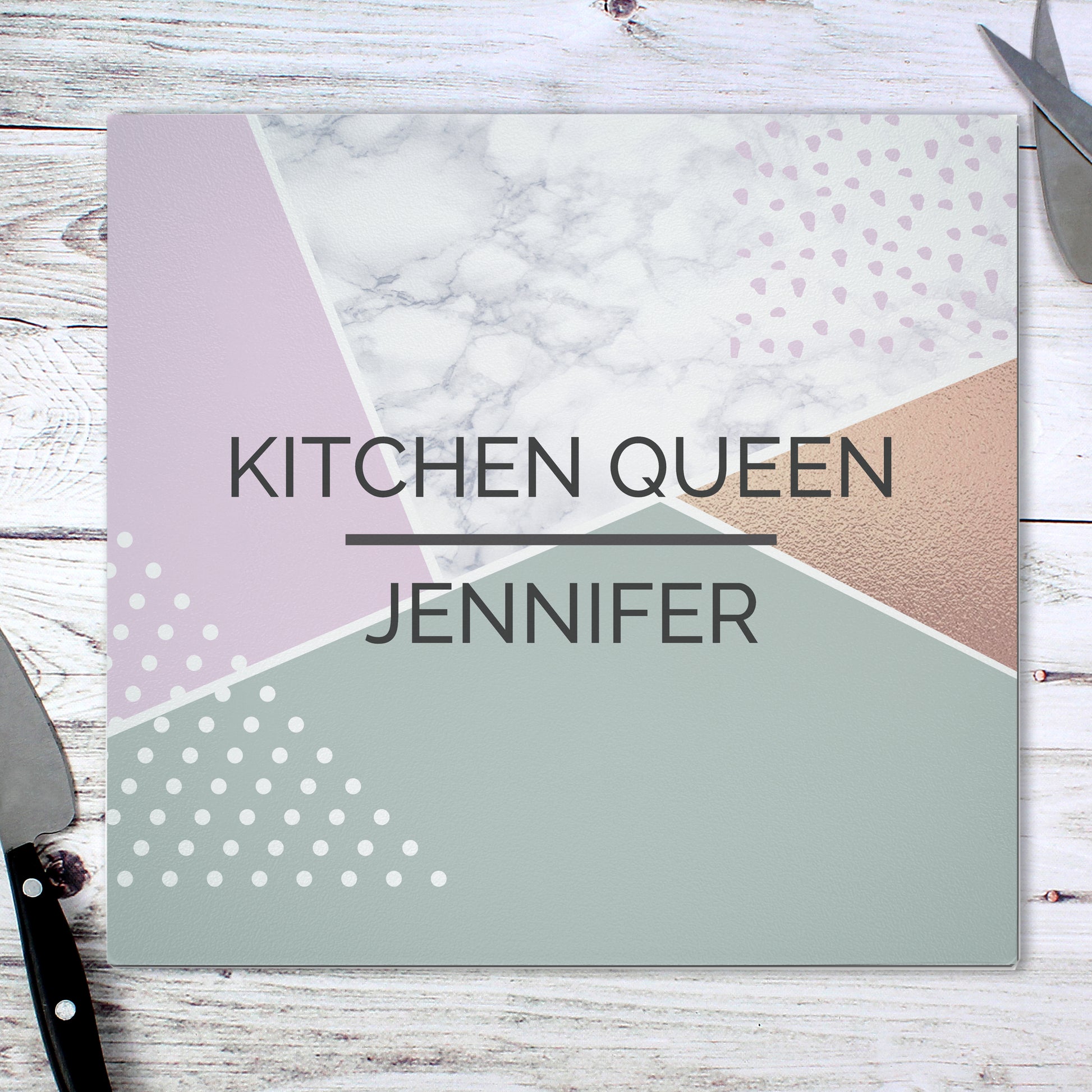 Personalised Geometric Glass Chopping Board/Worktop Saver - MK&JD Gifts