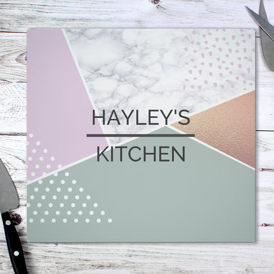Personalised Geometric Glass Chopping Board/Worktop Saver - MK&JD Gifts