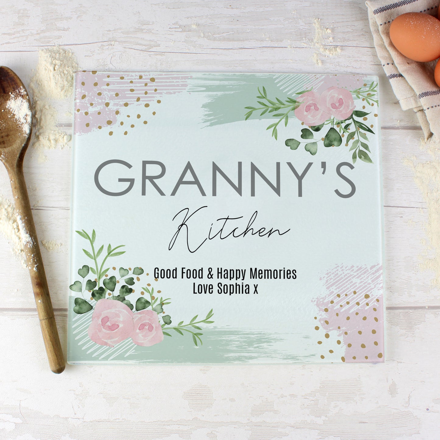 Personalised Abstract Rose Glass Chopping Board/Worktop Saver - MK&JD Gifts