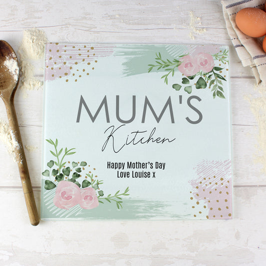 Personalised Abstract Rose Glass Chopping Board/Worktop Saver - MK&JD Gifts