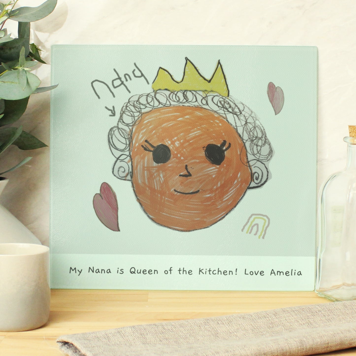 Personalised Childrens Drawing Photo Upload Glass Chopping Board/Worktop Saver - MK&JD Gifts