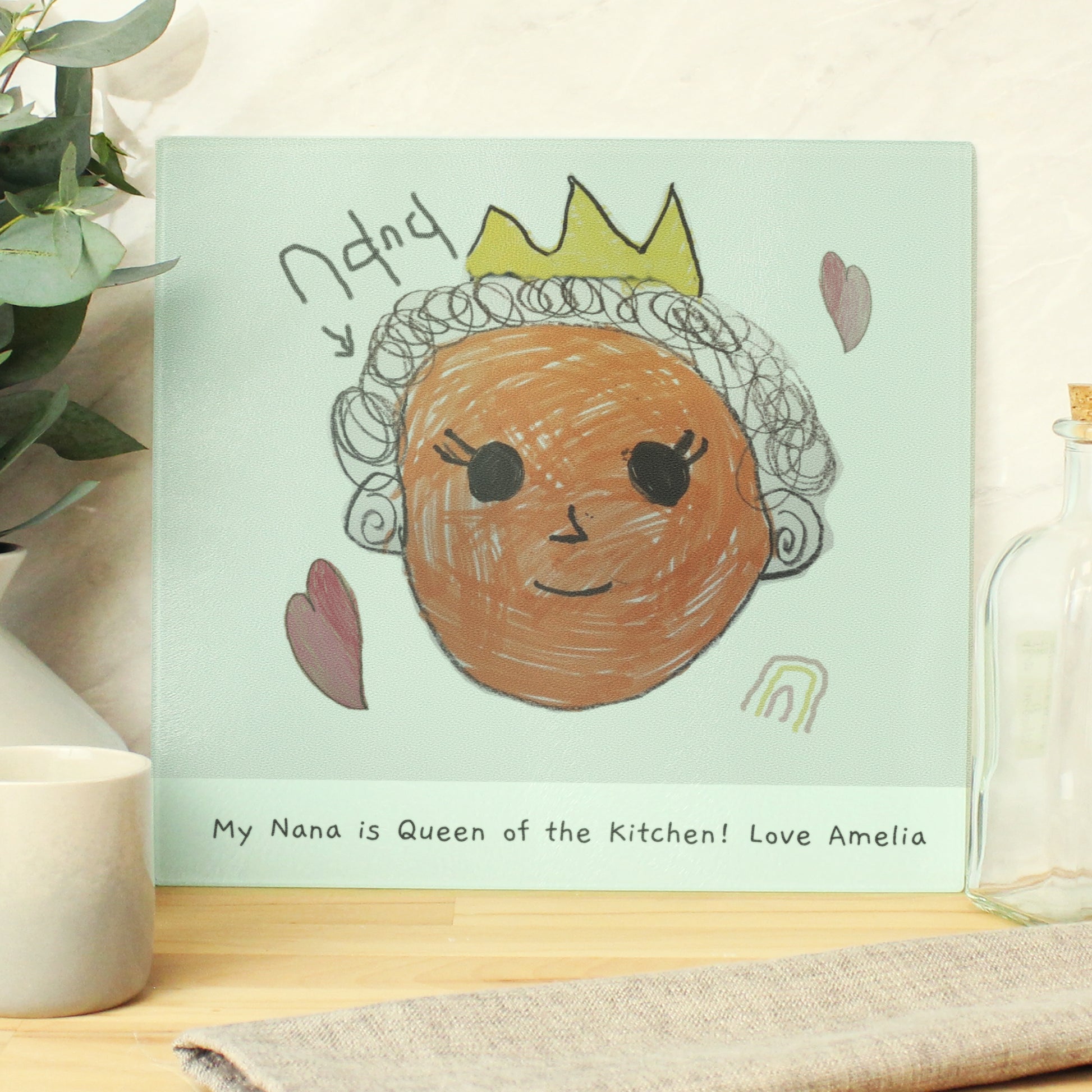 Personalised Childrens Drawing Photo Upload Glass Chopping Board/Worktop Saver - MK&JD Gifts