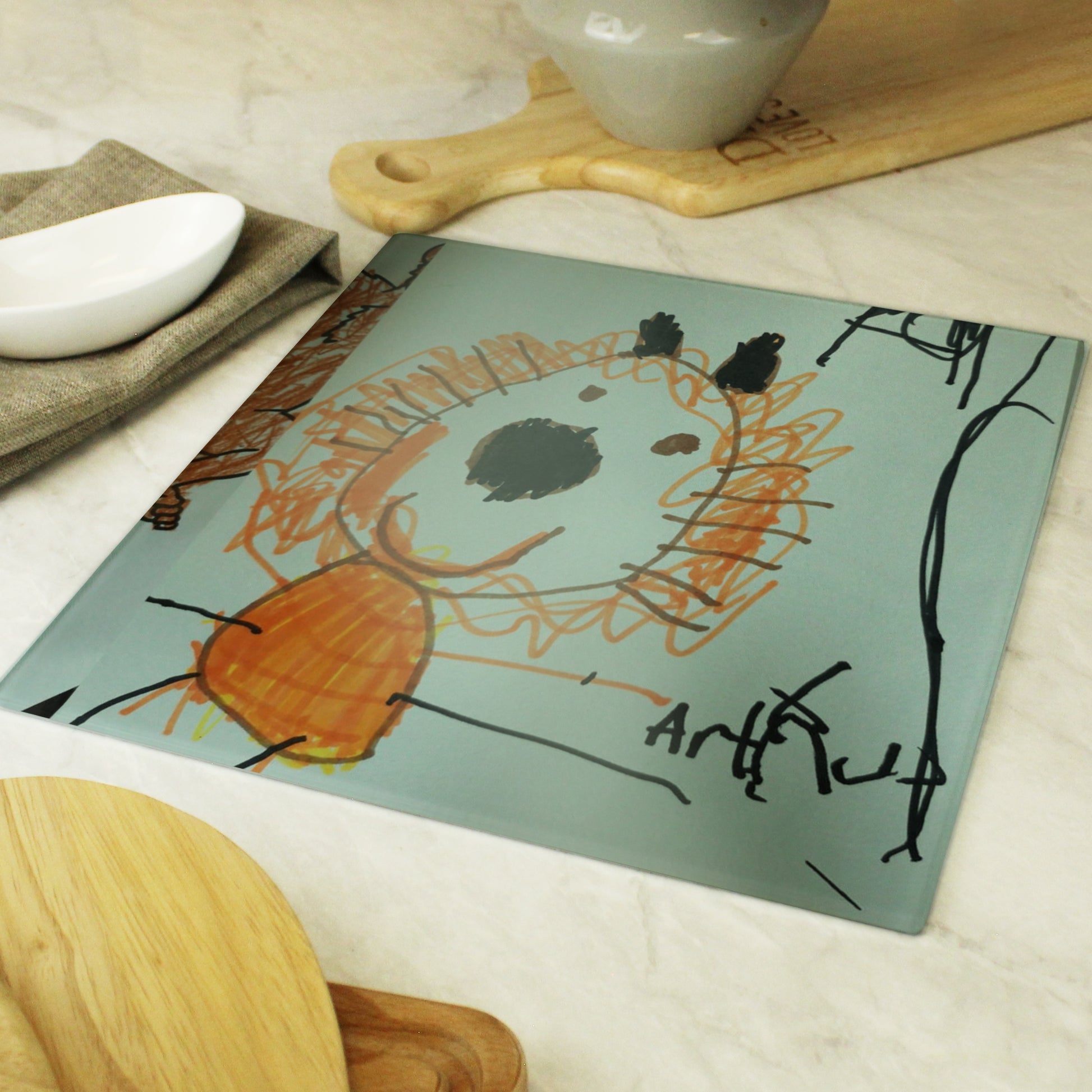Personalised Childrens Drawing Photo Upload Glass Chopping Board/Worktop Saver - MK&JD Gifts