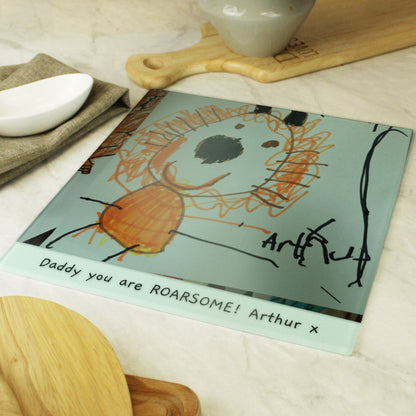 Personalised Childrens Drawing Photo Upload Glass Chopping Board/Worktop Saver - MK&JD Gifts