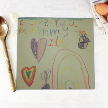 Personalised Childrens Drawing Photo Upload Glass Chopping Board/Worktop Saver - MK&JD Gifts
