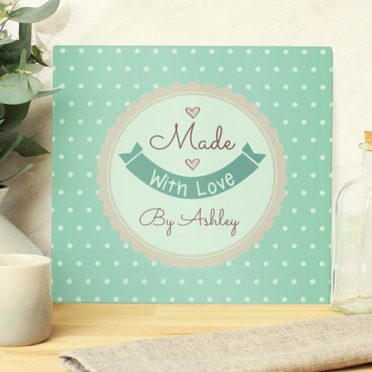 Personalised Made with Love Glass Chopping Board/Worktop Saver - MK&JD Gifts