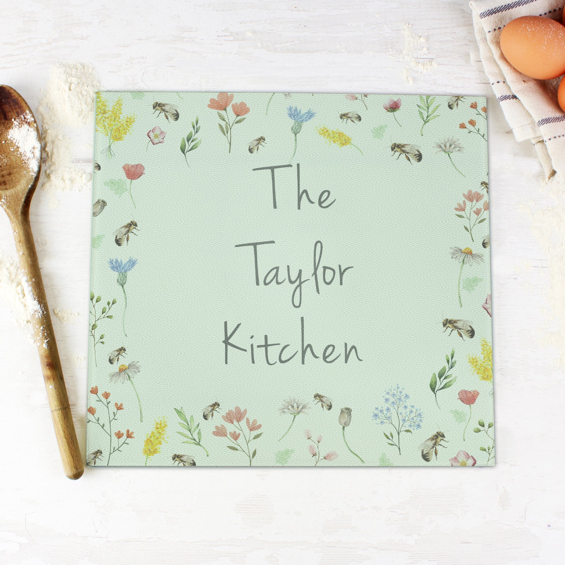 Personalised Busy Bee Glass Chopping Board/Worktop Saver - MK&JD Gifts