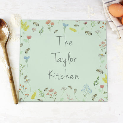Personalised Busy Bee Glass Chopping Board/Worktop Saver - MK&JD Gifts
