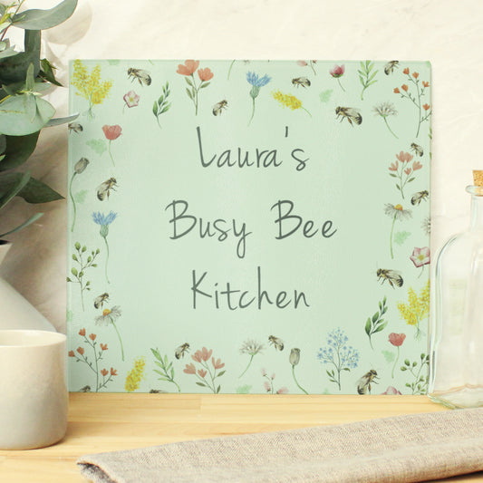 Personalised Busy Bee Glass Chopping Board/Worktop Saver - MK&JD Gifts