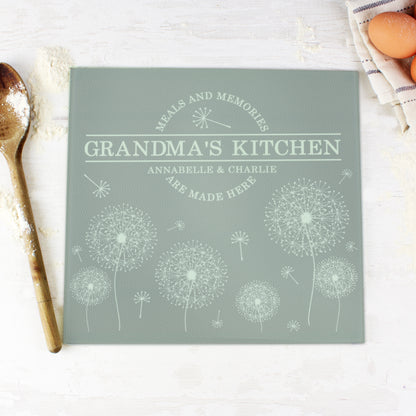 Personalised Dandelion Glass Chopping Board/Worktop Saver - MK&JD Gifts