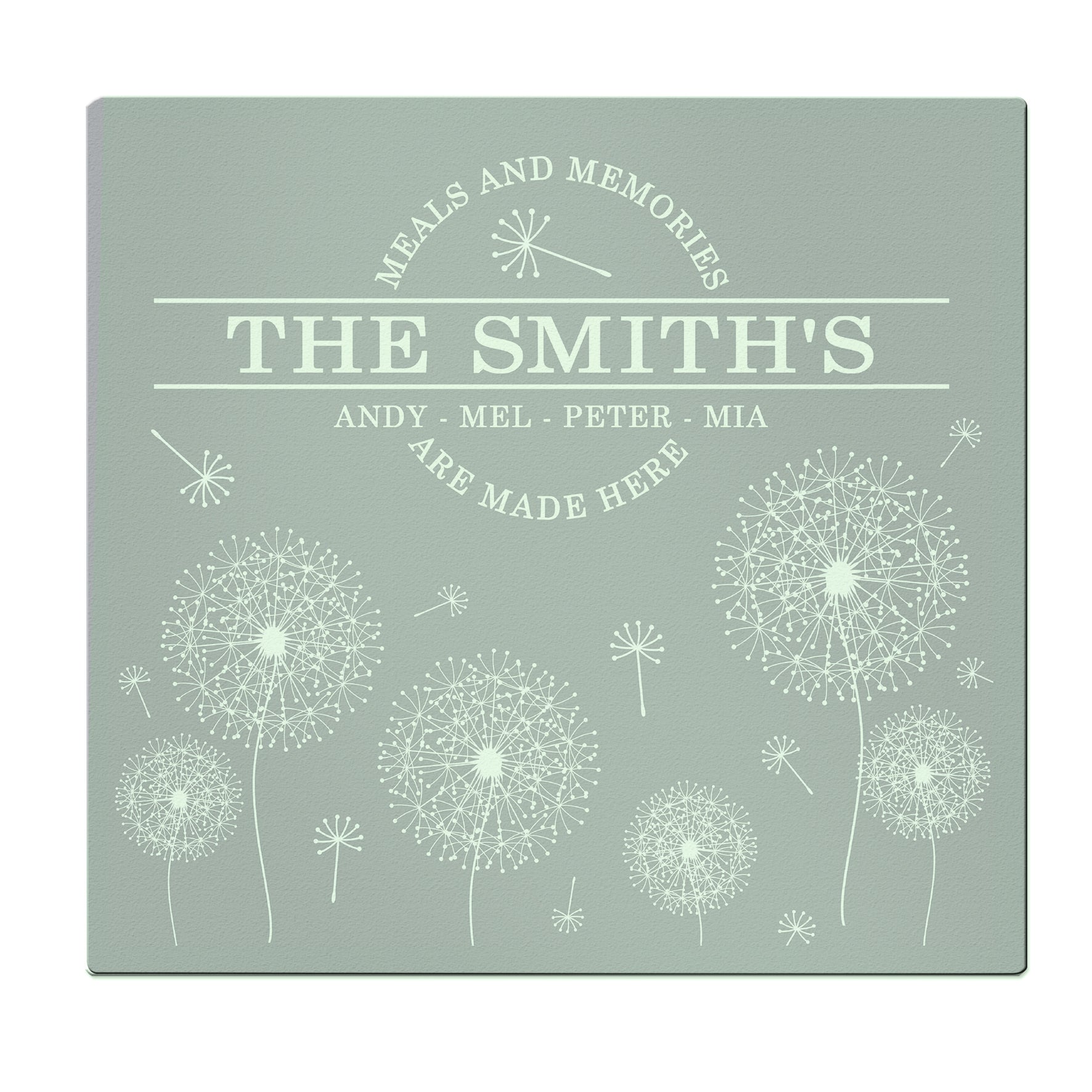 Personalised Dandelion Glass Chopping Board/Worktop Saver - MK&JD Gifts