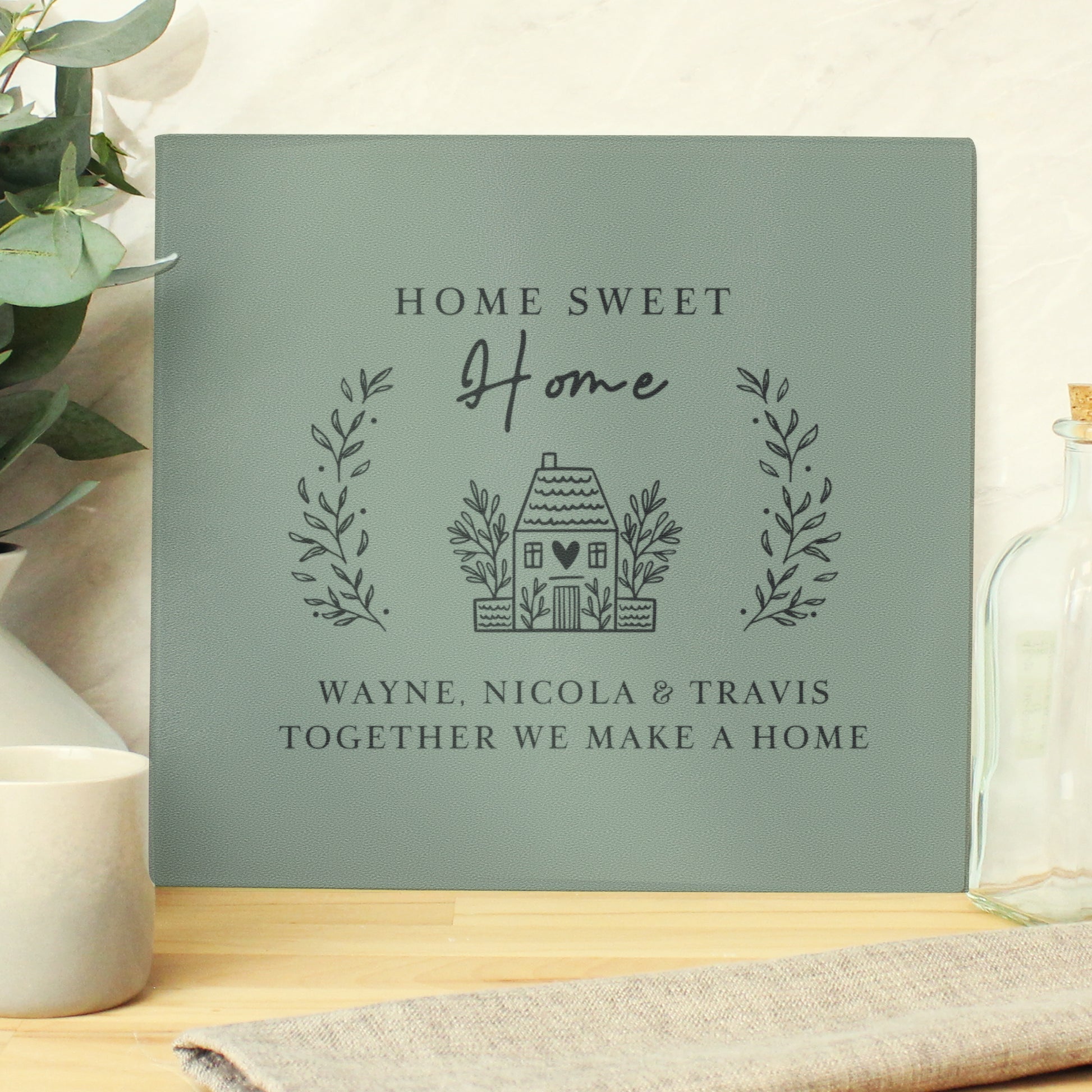 Personalised HOME Glass Chopping Board/Worktop Saver - MK&JD Gifts