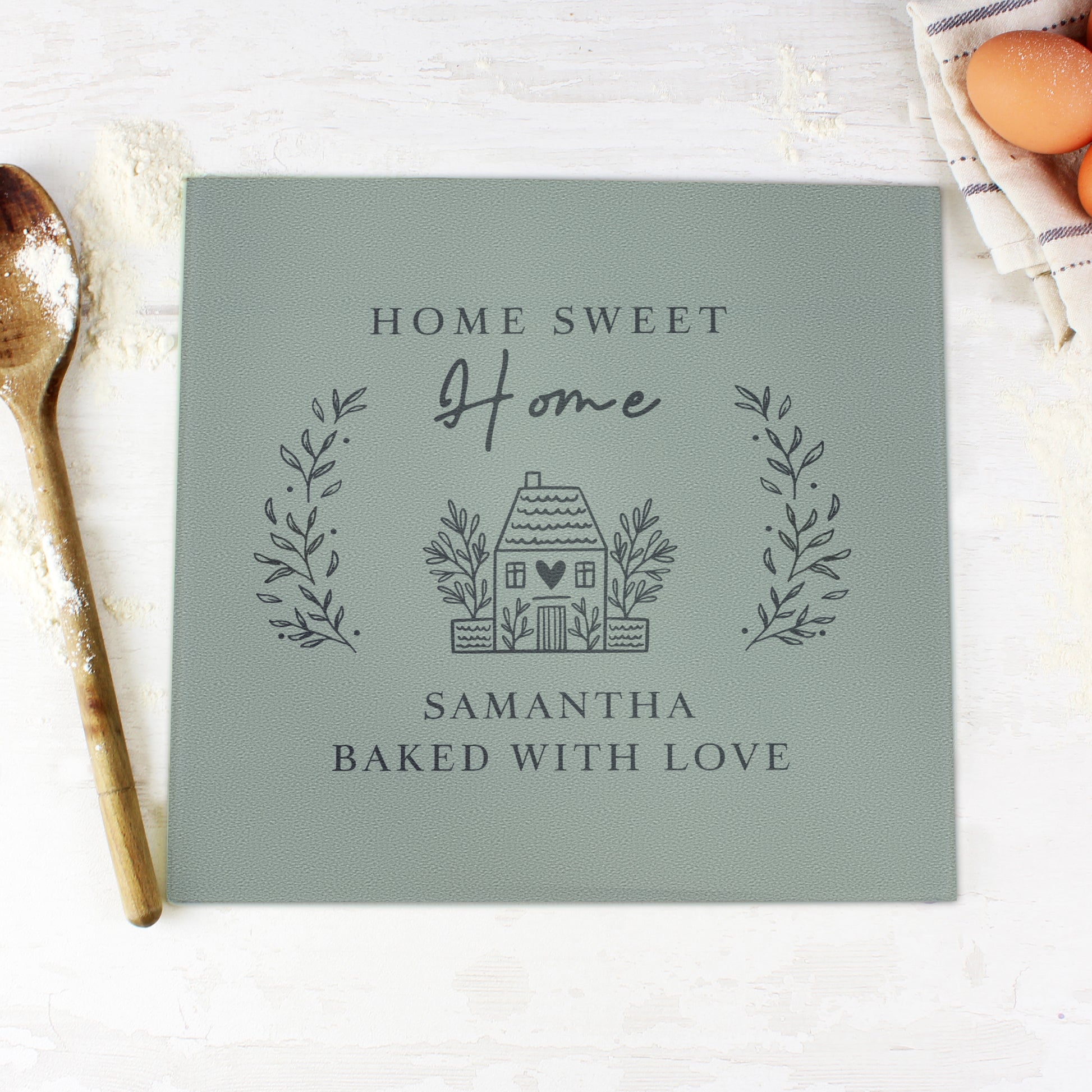 Personalised HOME Glass Chopping Board/Worktop Saver - MK&JD Gifts