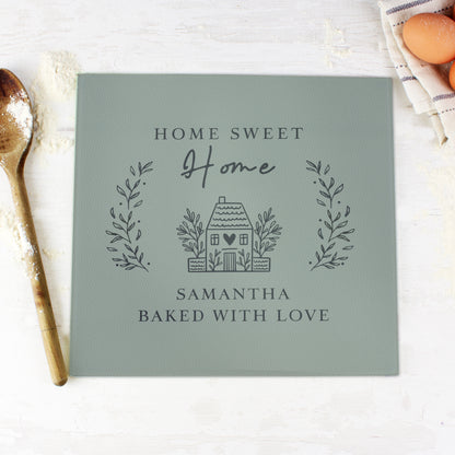 Personalised HOME Glass Chopping Board/Worktop Saver - MK&JD Gifts