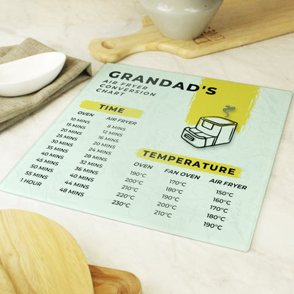 Personalised Air Fryer Chart Glass Chopping Board/Worktop Saver - MK&JD Gifts