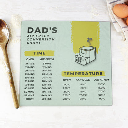 Personalised Air Fryer Chart Glass Chopping Board/Worktop Saver - MK&JD Gifts