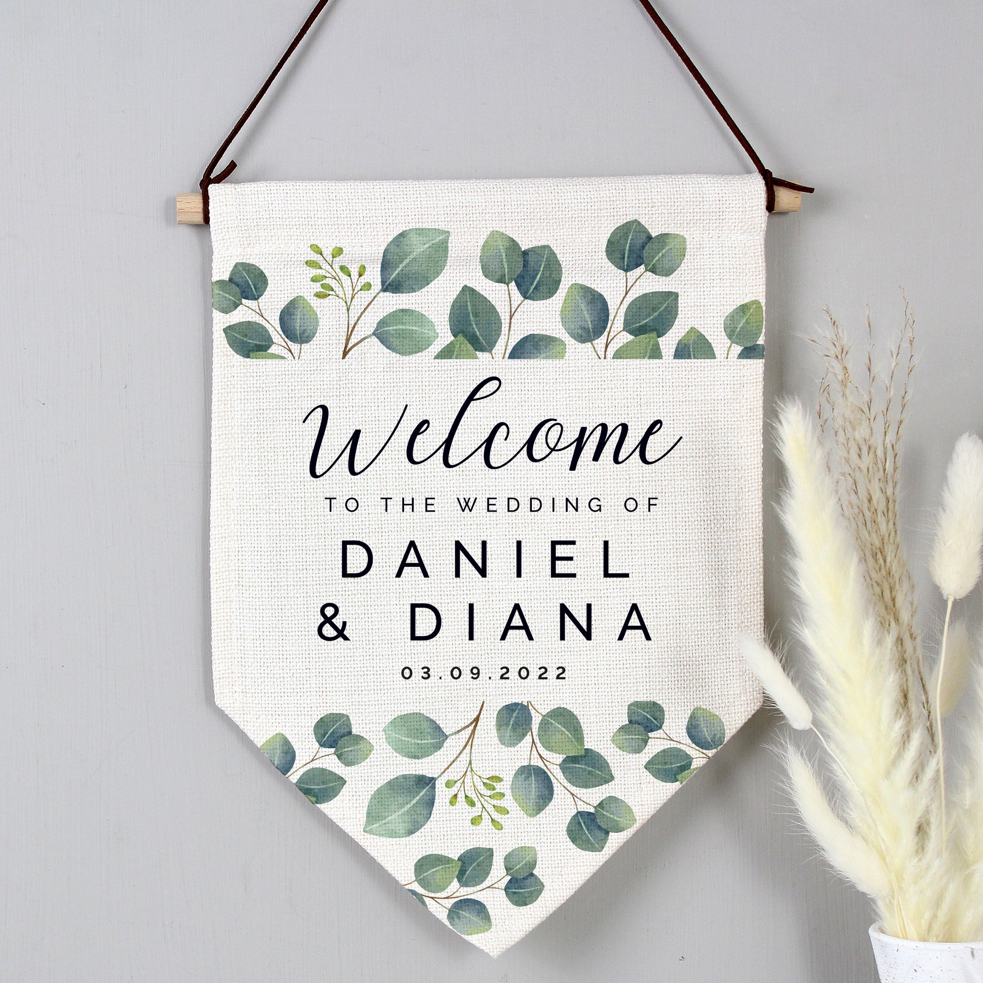 Personalised Botanical Wedding Hanging Banner - MK&JD Gifts