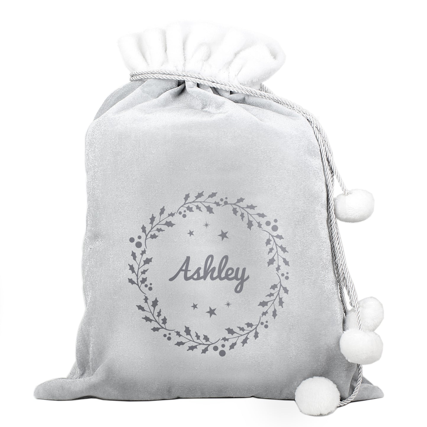 Personalised Holly Grey Christmas Sack - MK&JD Gifts