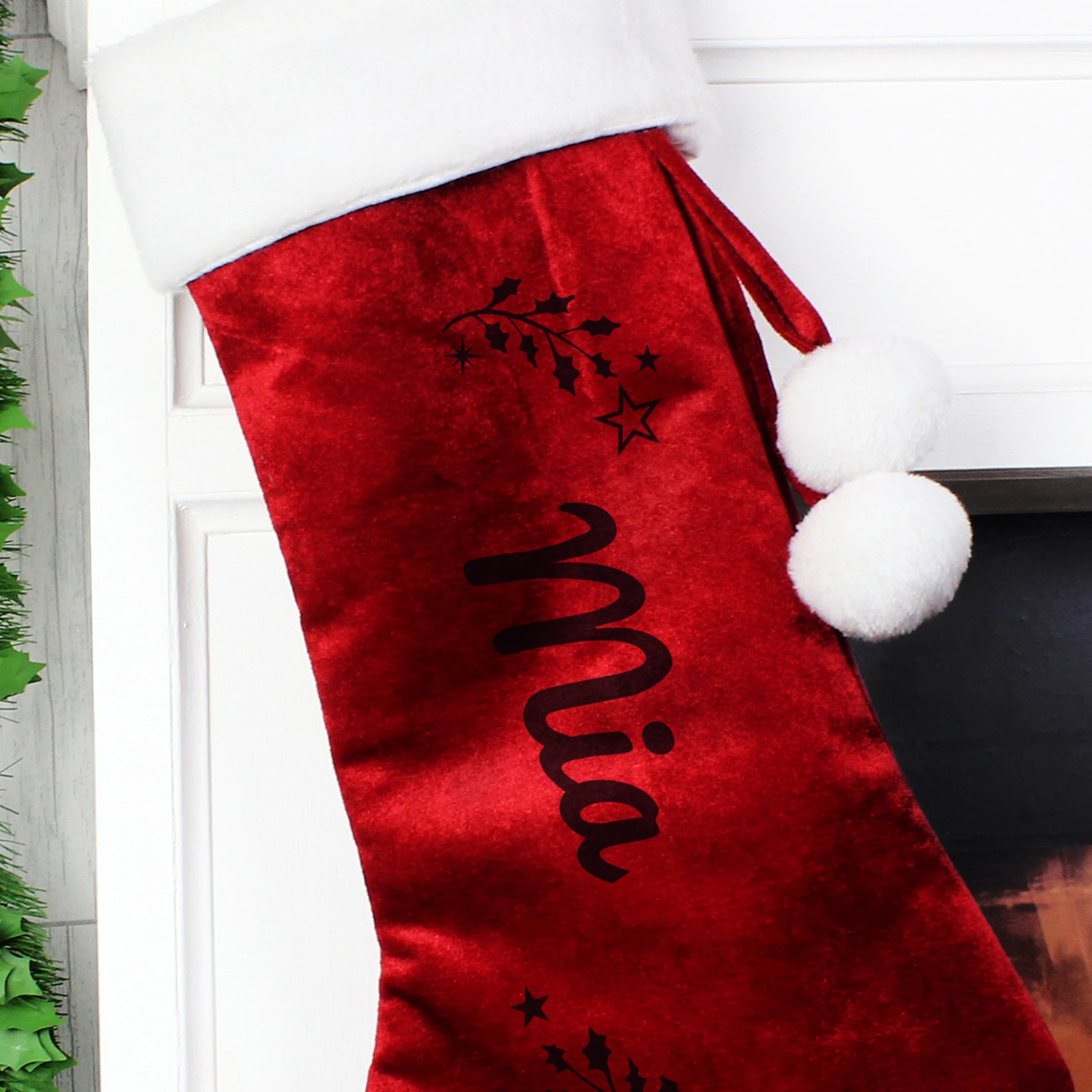 Personalised Holly Red Christmas Stocking - MK&JD Gifts
