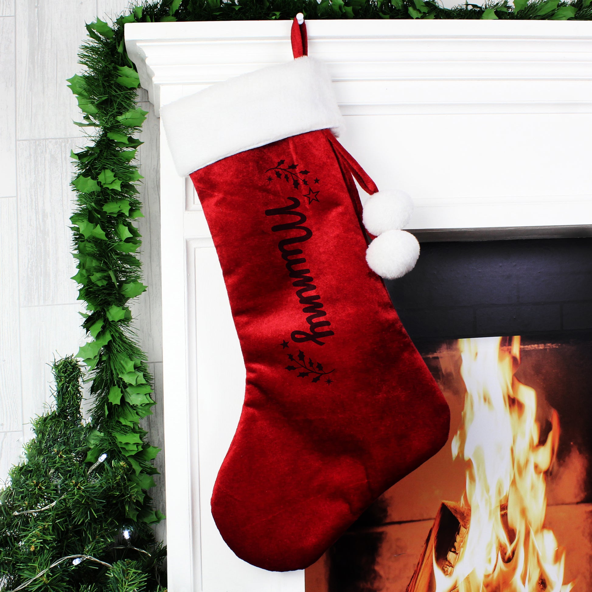 Personalised Holly Red Christmas Stocking - MK&JD Gifts