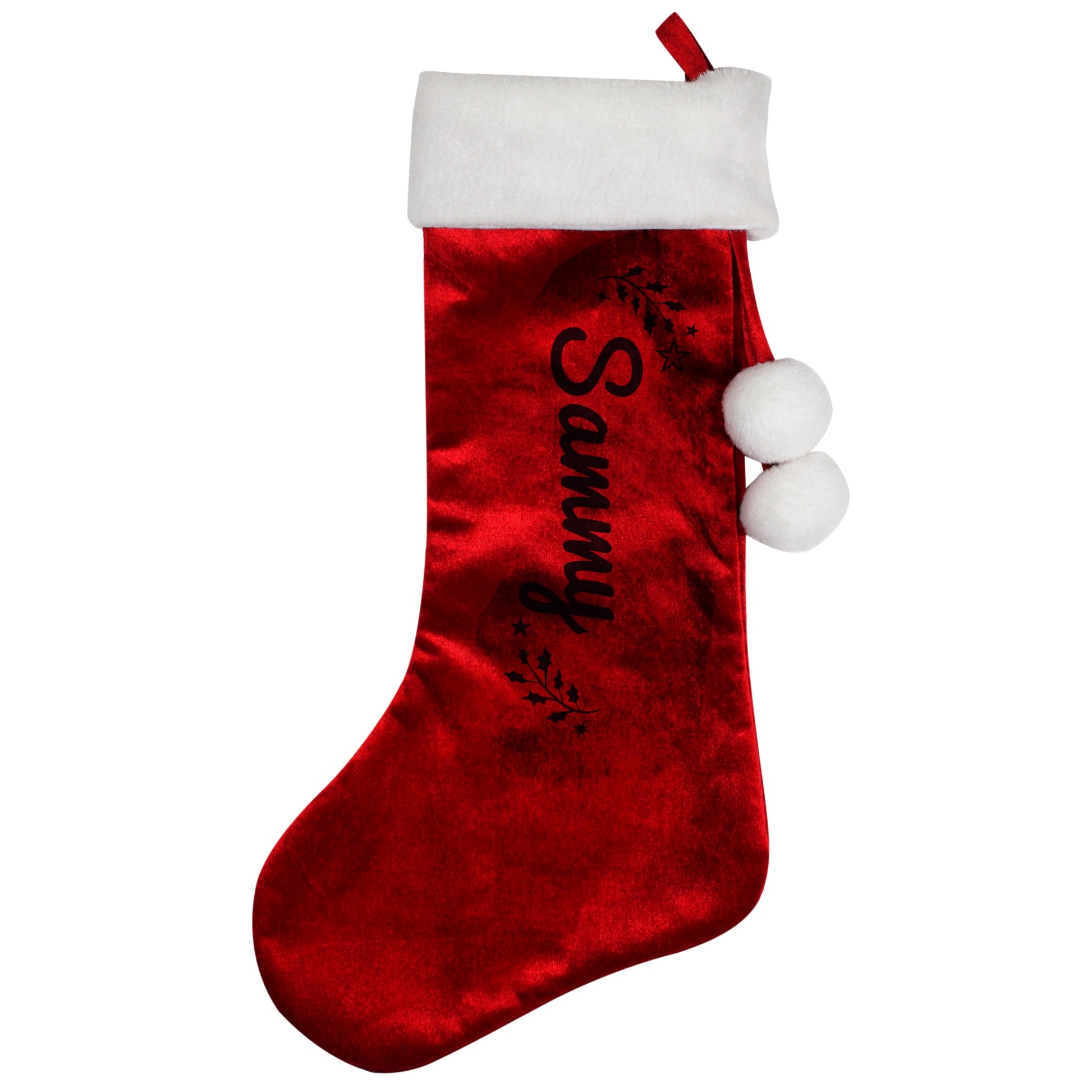 Personalised Holly Red Christmas Stocking - MK&JD Gifts