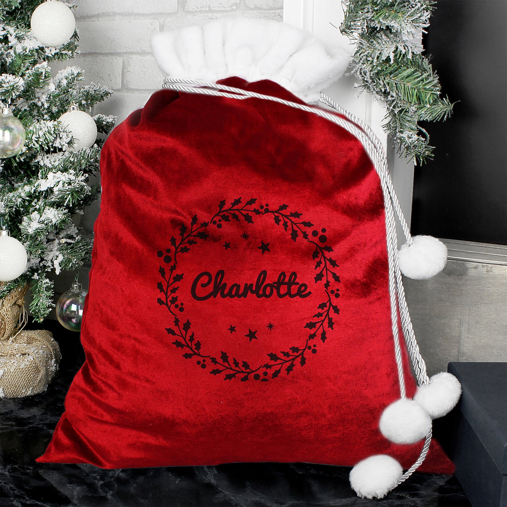 Personalised Holly Red Christmas Sack - MK&JD Gifts