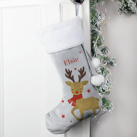 Personalised Reindeer Silver Grey Stocking - MK&JD Gifts