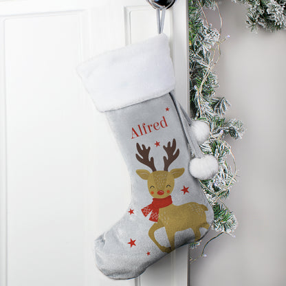 Personalised Reindeer Silver Grey Stocking - MK&JD Gifts