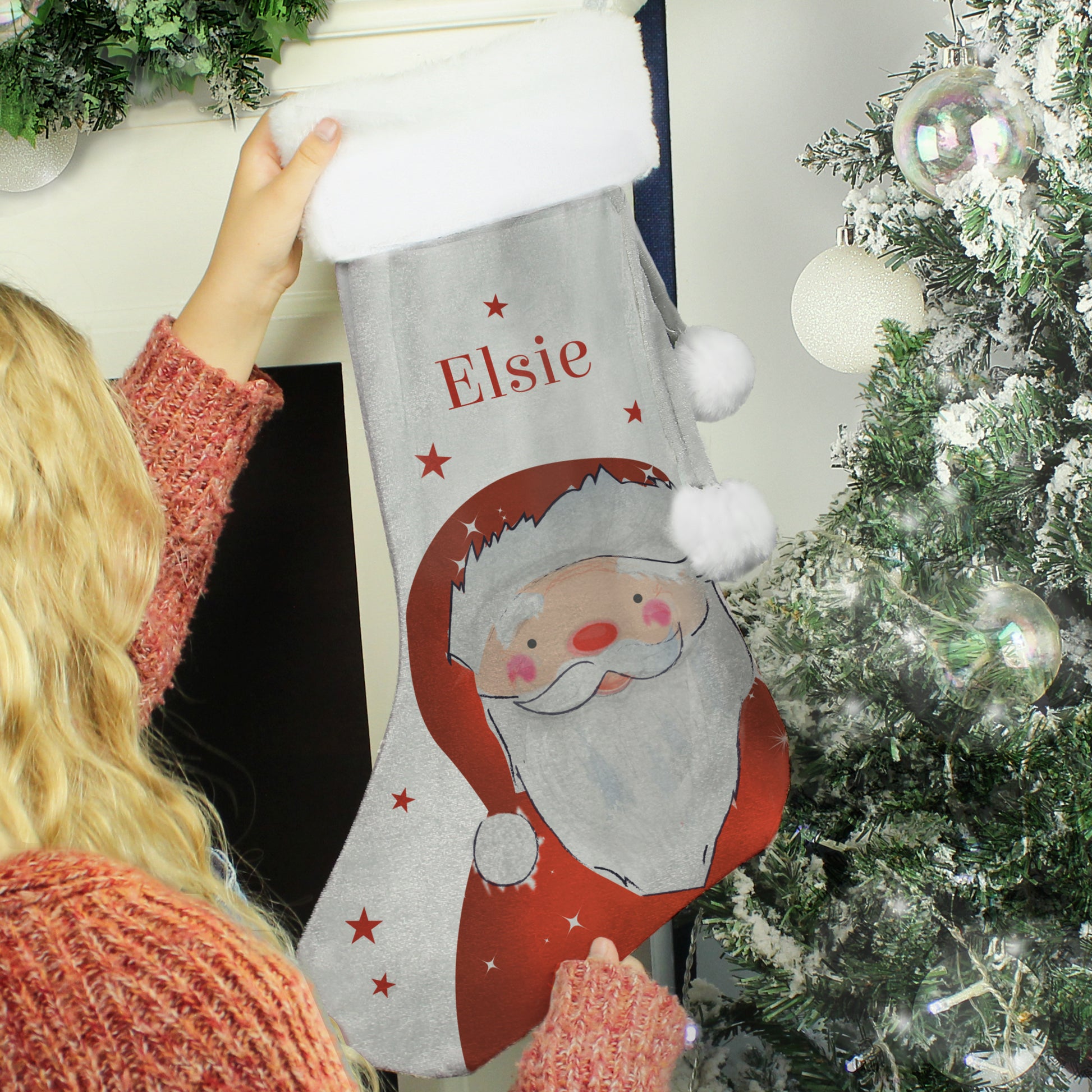 Personalised Santa Silver Grey Stocking - MK&JD Gifts