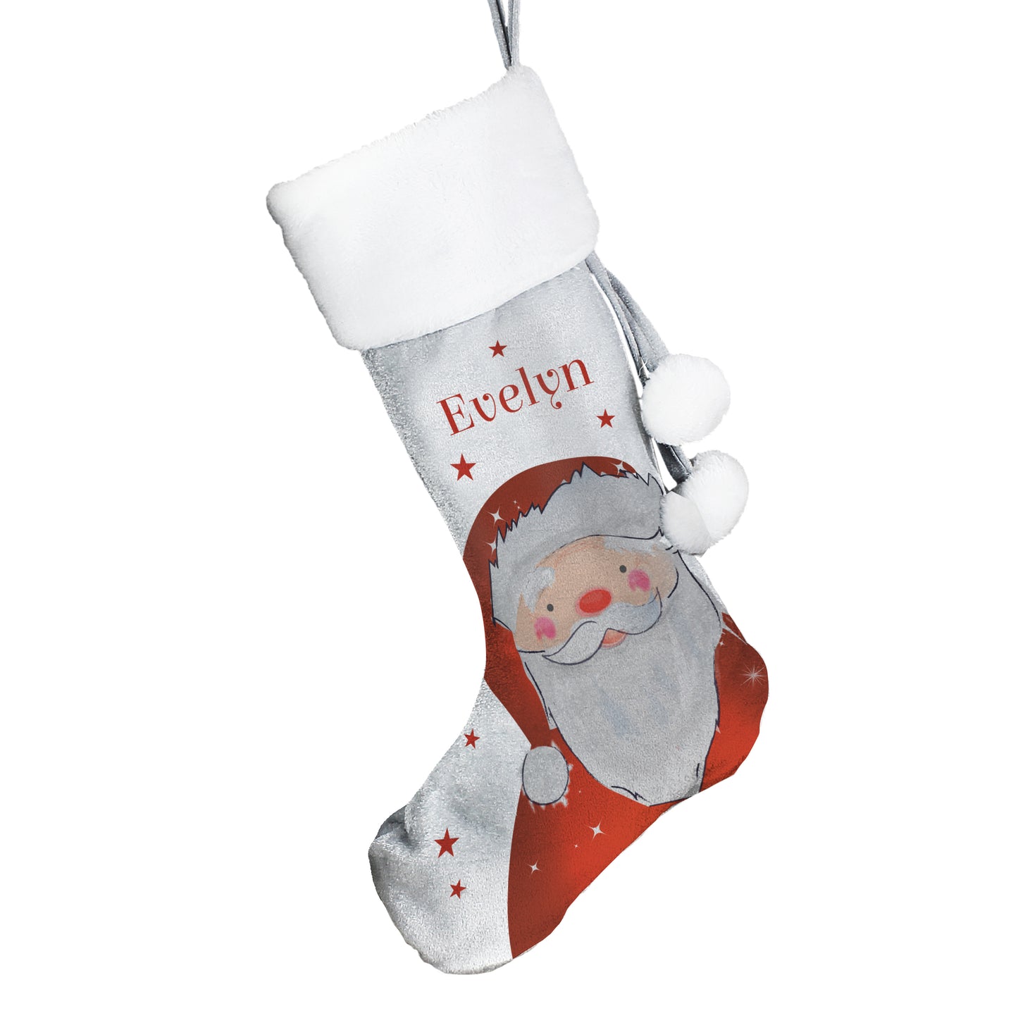 Personalised Santa Silver Grey Stocking - MK&JD Gifts