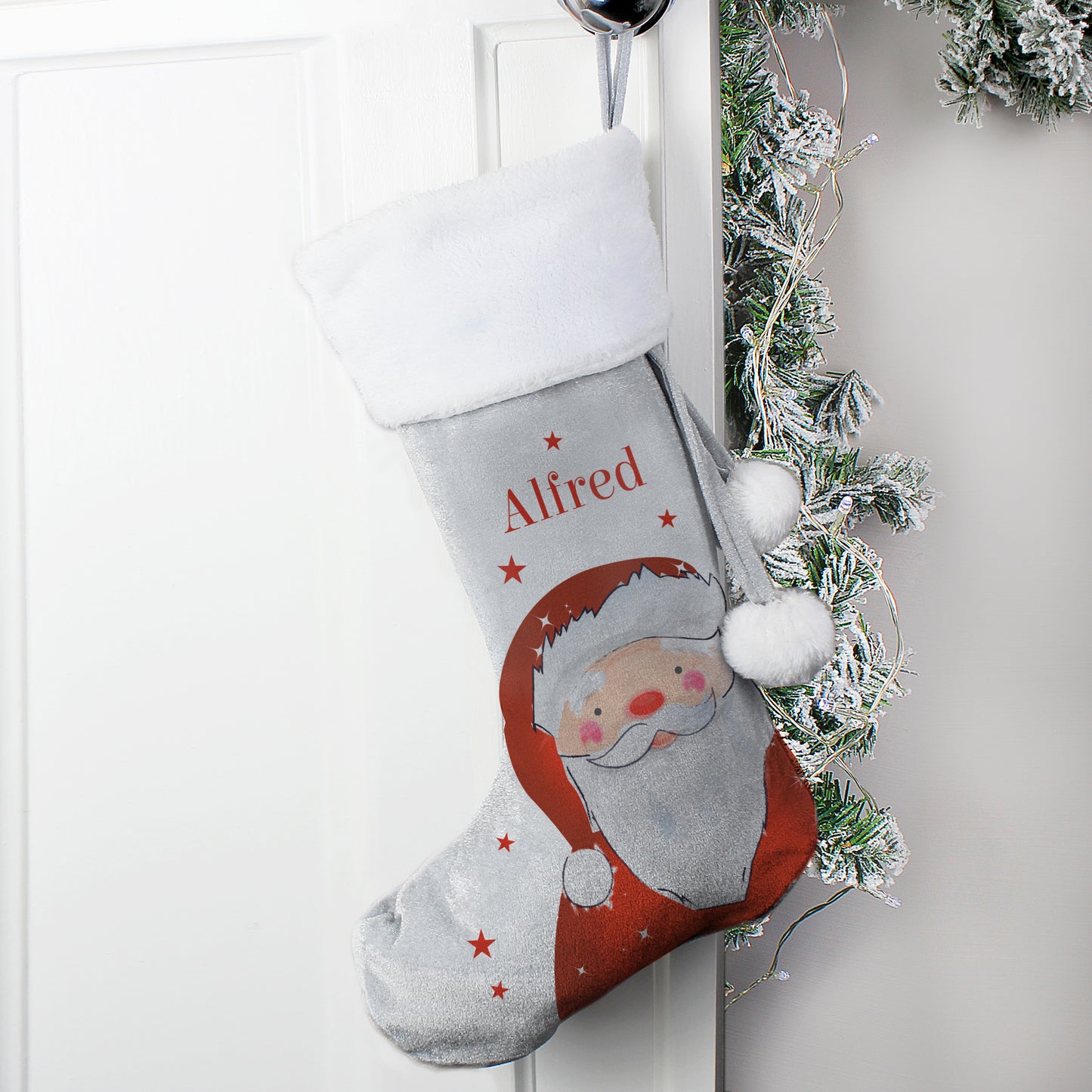 Personalised Santa Silver Grey Stocking - MK&JD Gifts