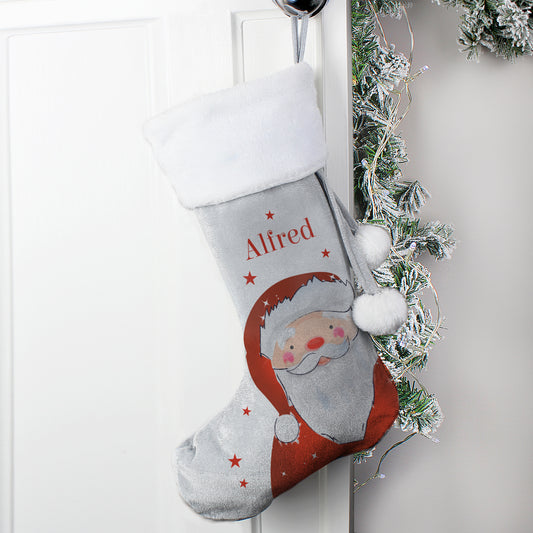 Personalised Santa Silver Grey Stocking - MK&JD Gifts