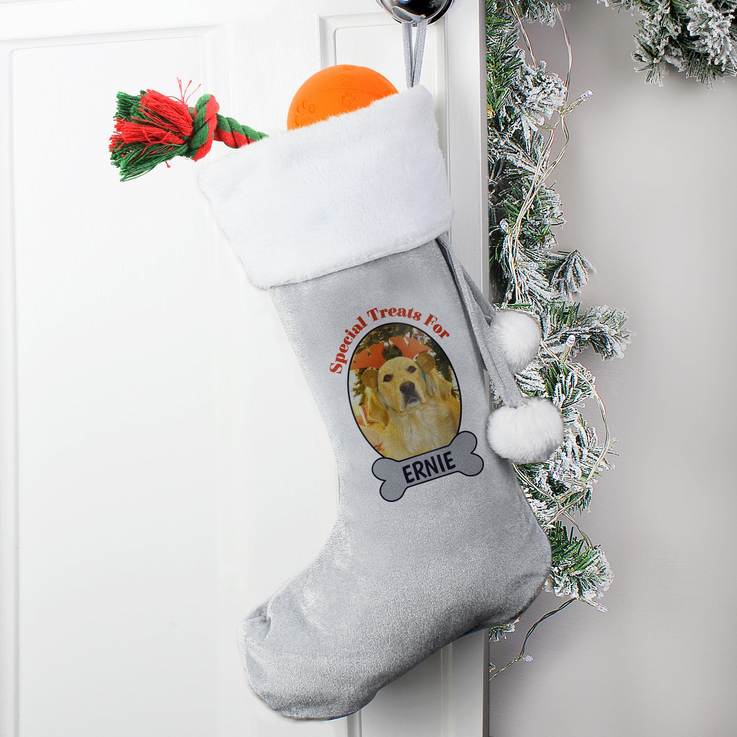 Personalised Dog Photo Upload Silver Grey Stocking - MK&JD Gifts