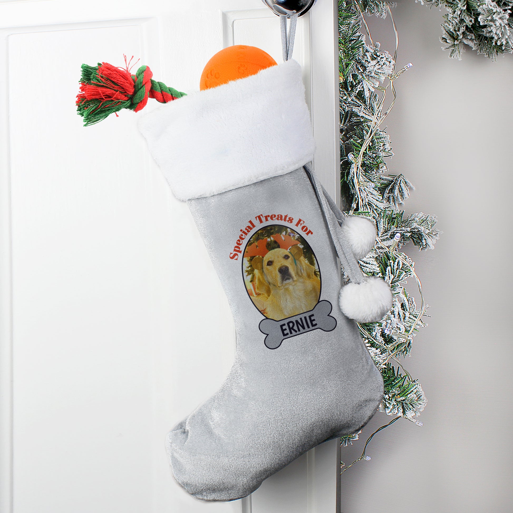 Personalised Dog Photo Upload Silver Grey Stocking - MK&JD Gifts