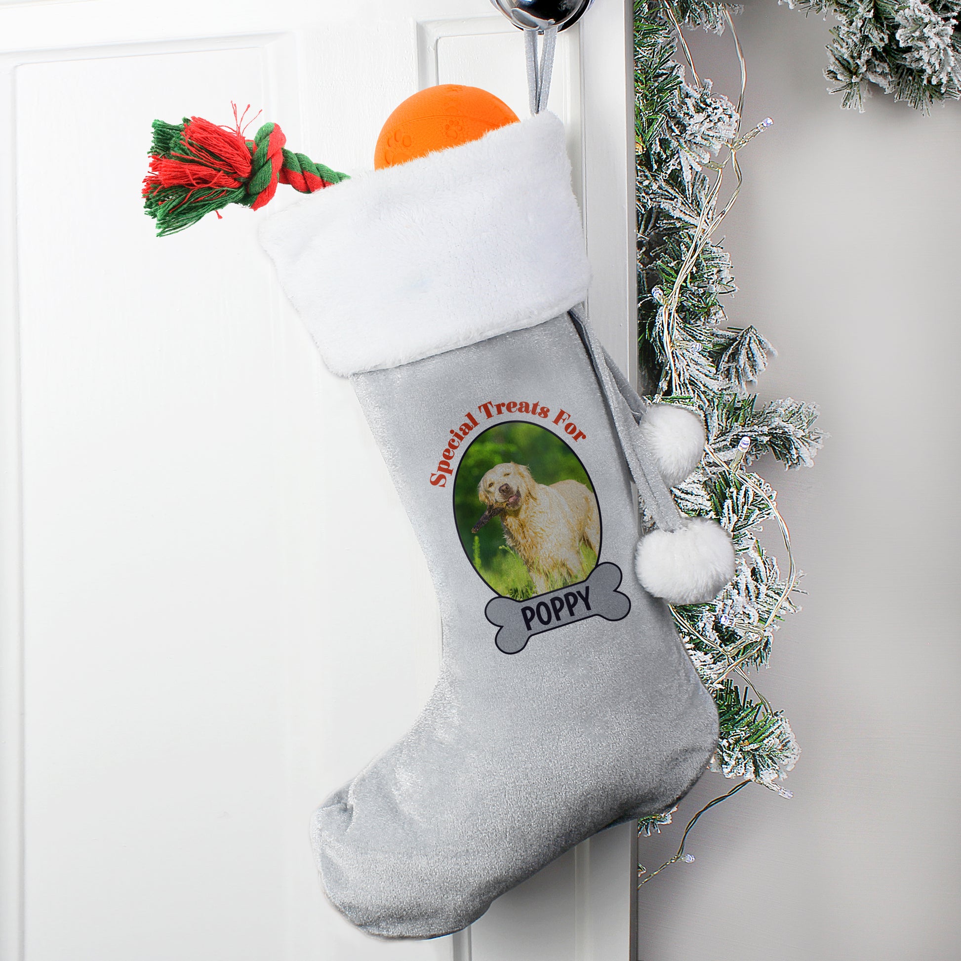Personalised Dog Photo Upload Silver Grey Stocking - MK&JD Gifts