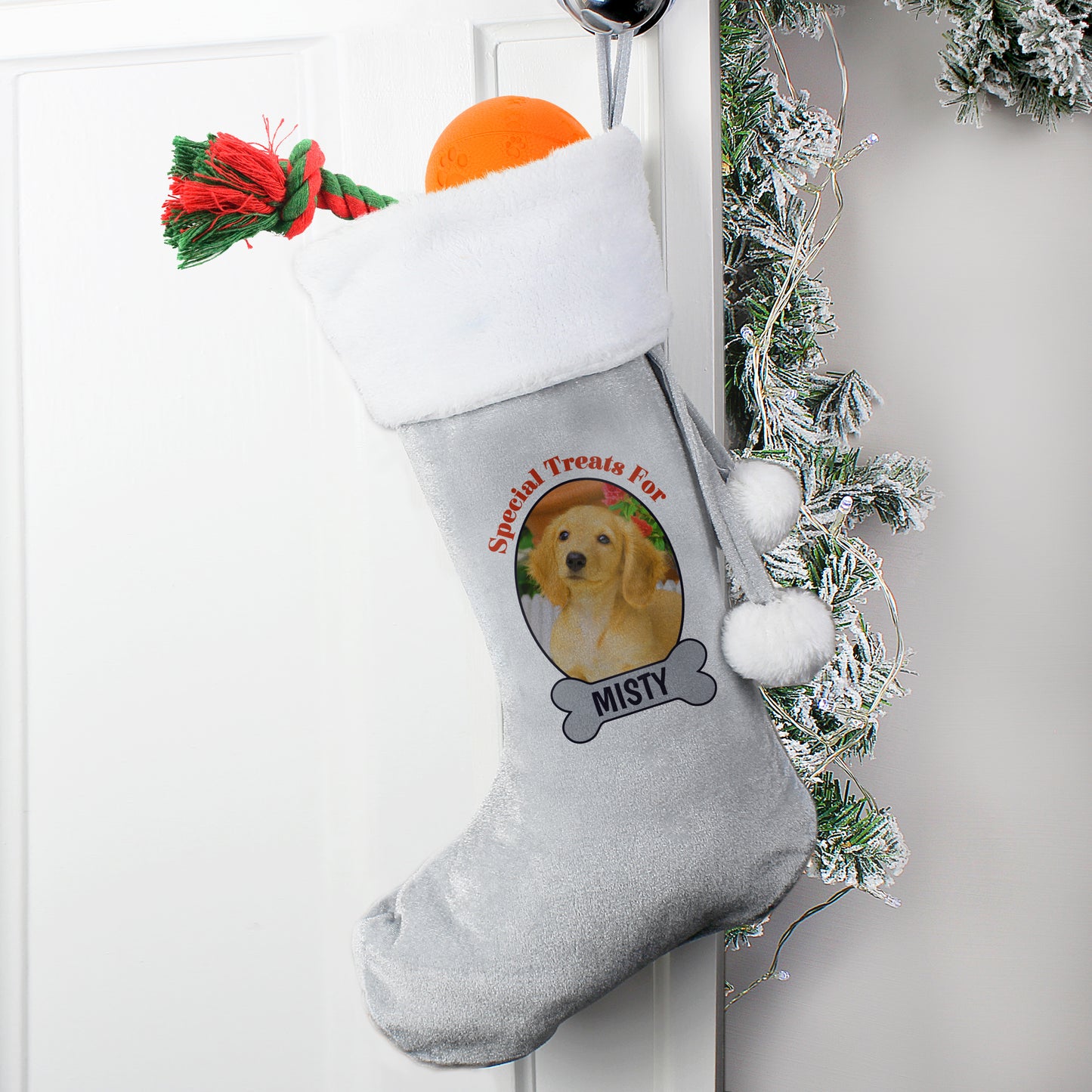 Personalised Dog Photo Upload Silver Grey Stocking - MK&JD Gifts