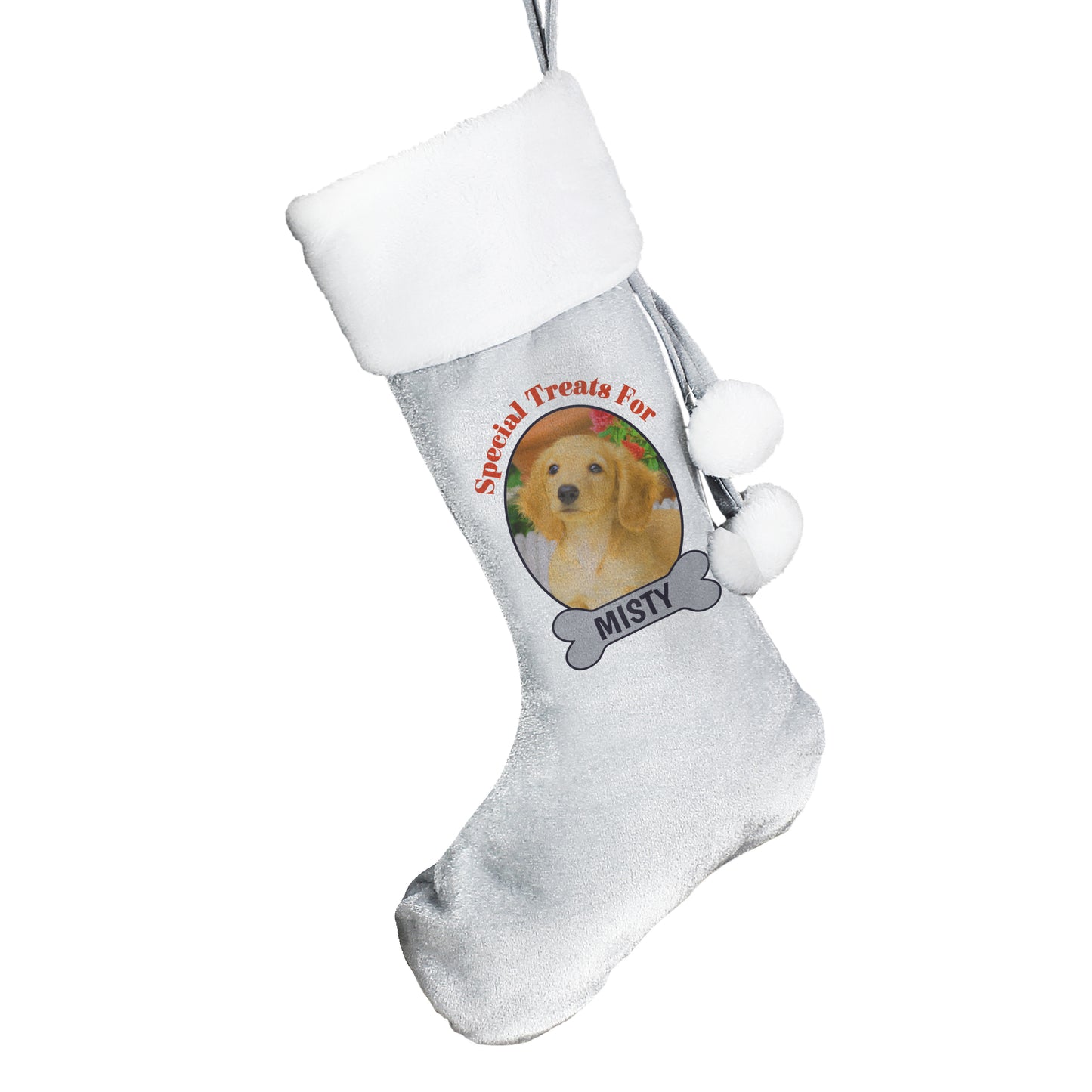 Personalised Dog Photo Upload Silver Grey Stocking - MK&JD Gifts