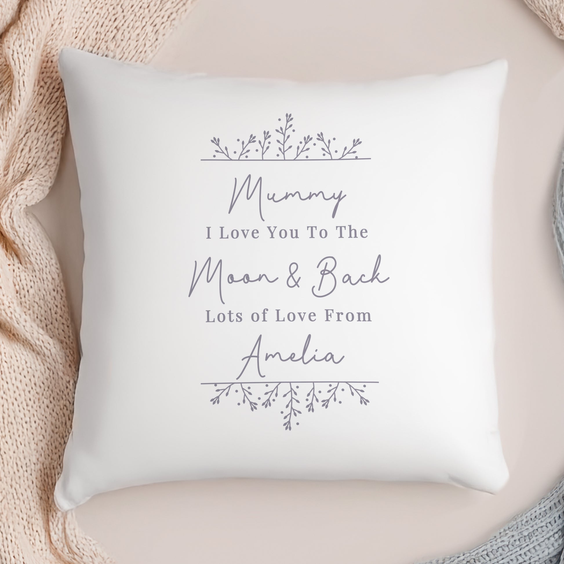 Personalised Grey Floral Cushion - MK&JD Gifts