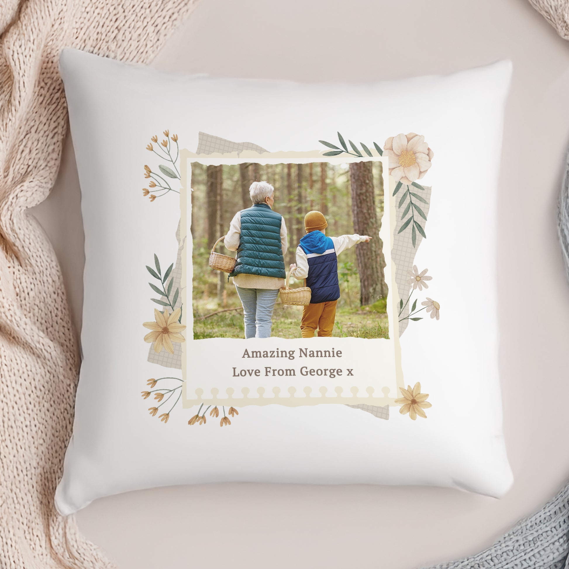 Personalised Wild Flowers Photo Upload Cushion - MK&JD Gifts