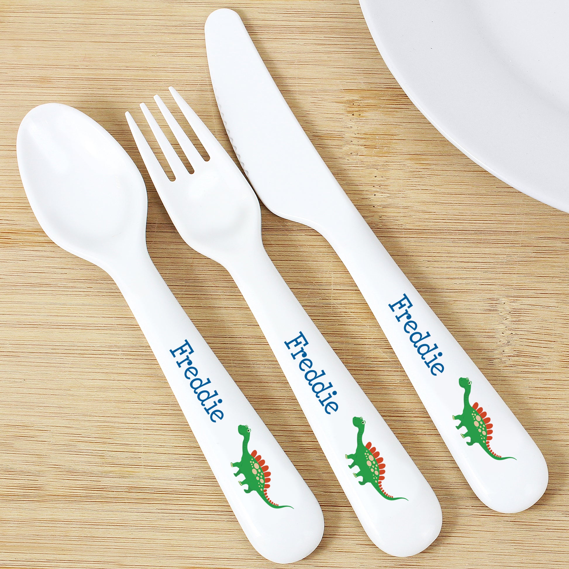 Personalised Dinosaur 3 Piece Plastic Cutlery Set - MK&JD Gifts