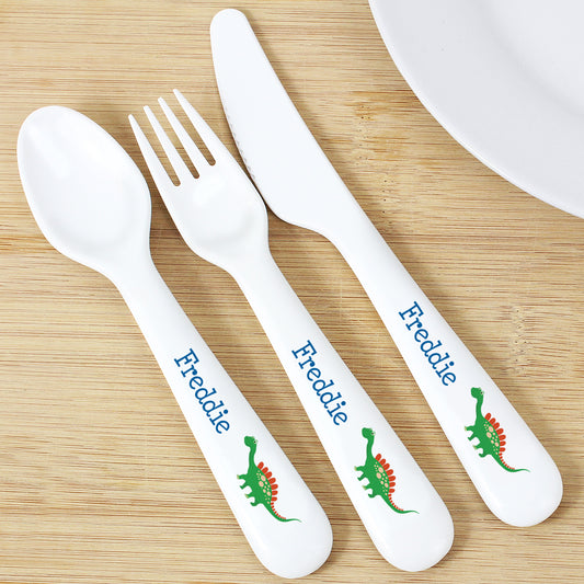 Personalised Dinosaur 3 Piece Plastic Cutlery Set - MK&JD Gifts