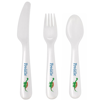 Personalised Dinosaur 3 Piece Plastic Cutlery Set - MK&JD Gifts