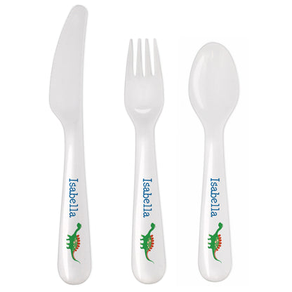 Personalised Dinosaur 3 Piece Plastic Cutlery Set - MK&JD Gifts