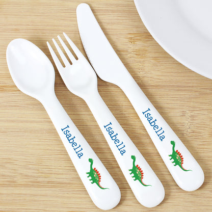 Personalised Dinosaur 3 Piece Plastic Cutlery Set - MK&JD Gifts