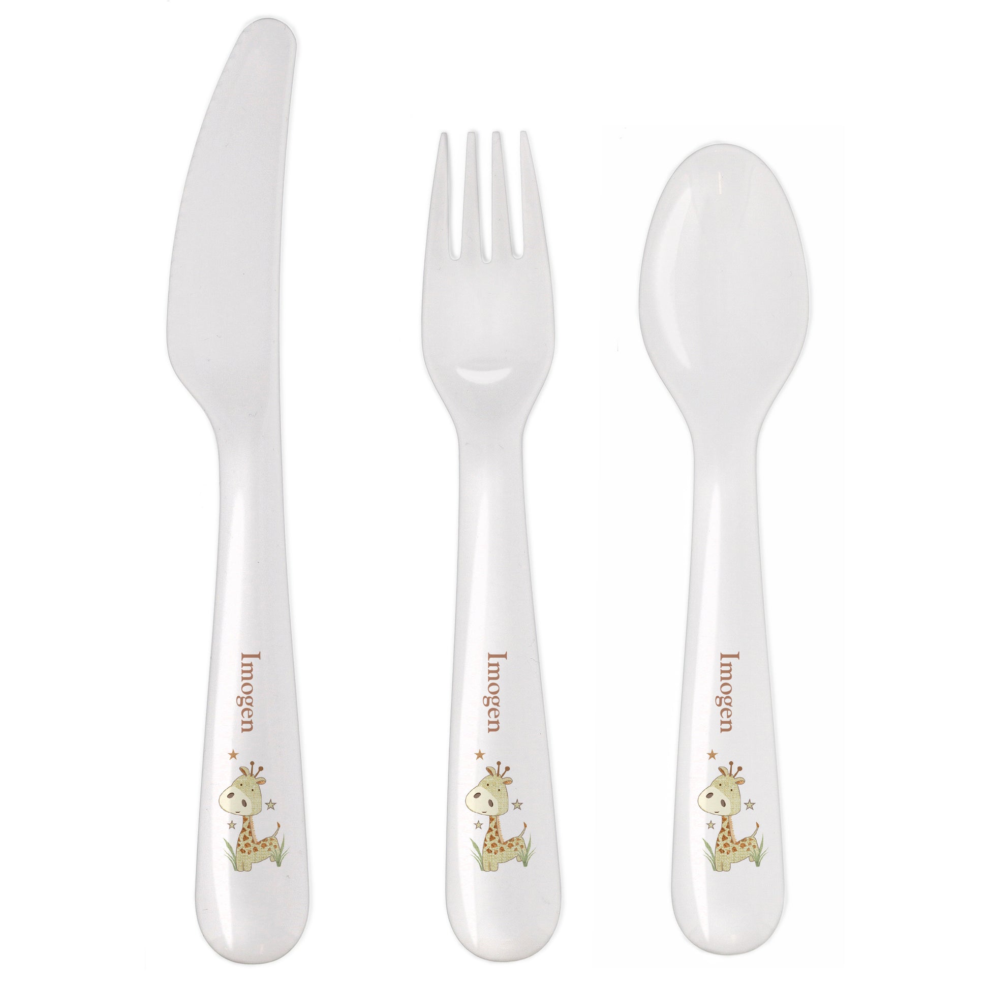 Personalised Hessian Giraffe 3 Piece Plastic Cutlery Set - MK&JD Gifts