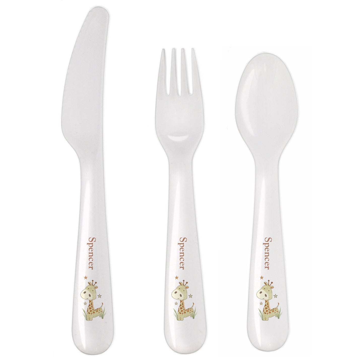 Personalised Hessian Giraffe 3 Piece Plastic Cutlery Set - MK&JD Gifts