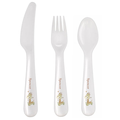 Personalised Hessian Giraffe 3 Piece Plastic Cutlery Set - MK&JD Gifts