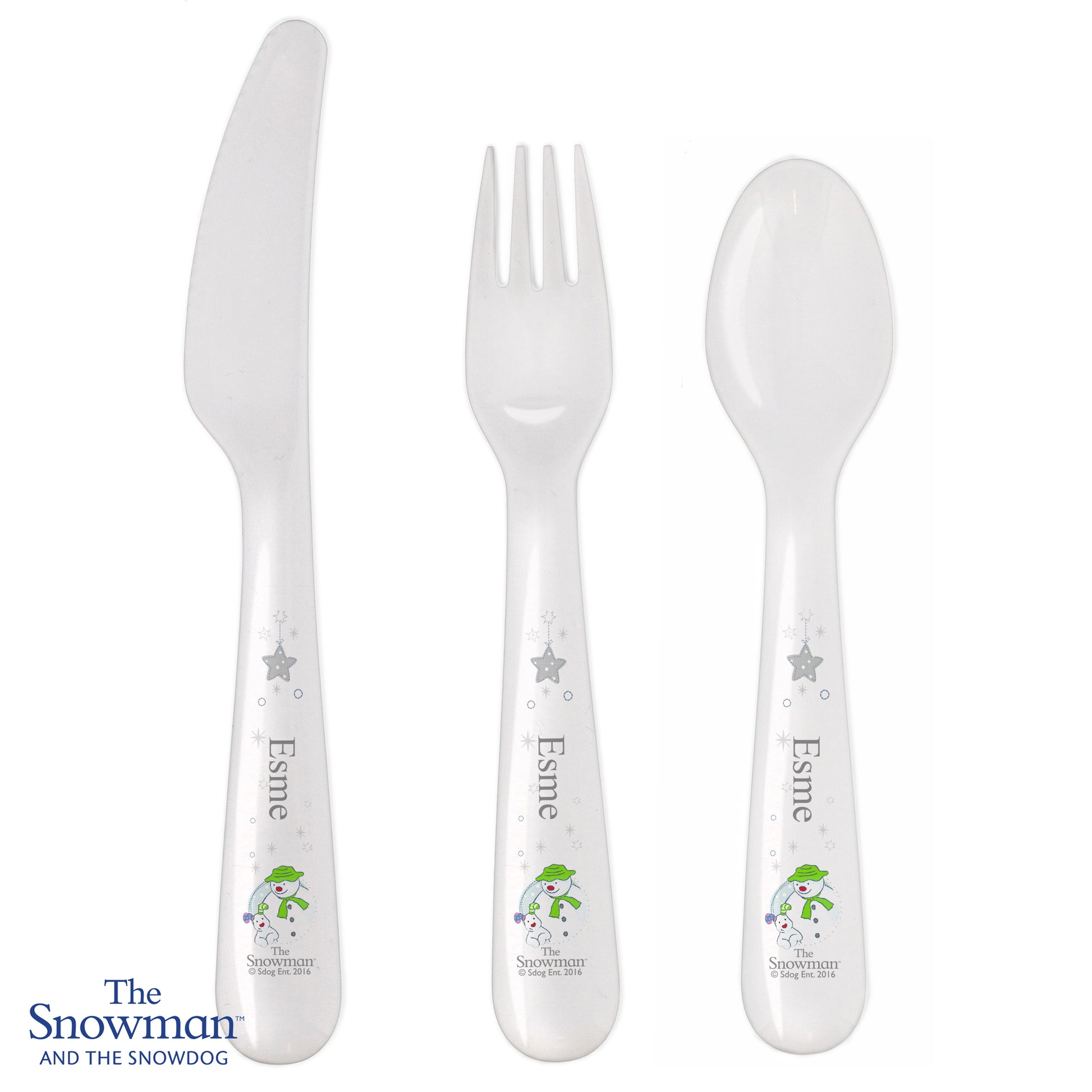 Personalised The Snowman and the Snowdog 3 Piece Plastic Cutlery Set - MK&JD Gifts